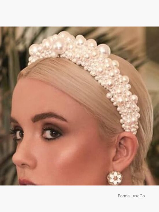 Elegant Pearl Headband Wide Hair Hoop Retractable Bridal Party Accessory Women main image 4